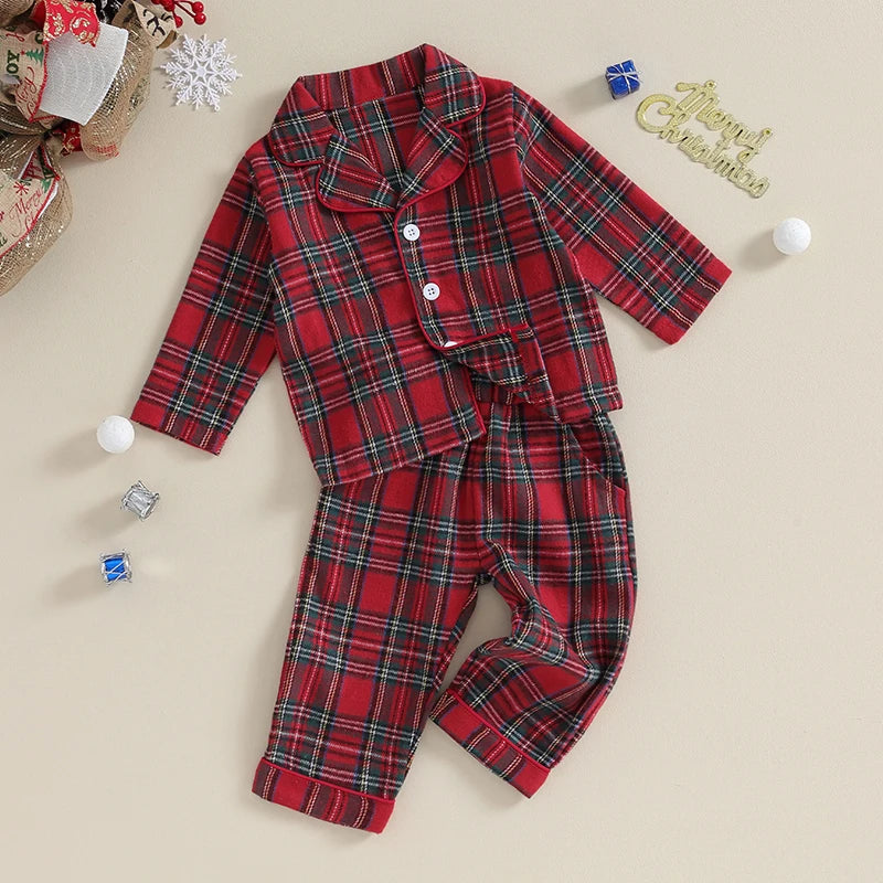 Christmas Pajamas Set Plaid Button Up