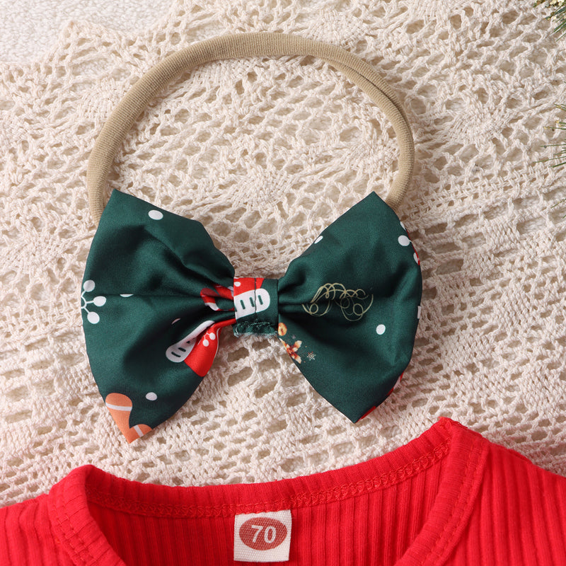 Infant Christmas Romper with Bow Headband