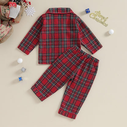 Christmas Pajamas Set Plaid Button Up