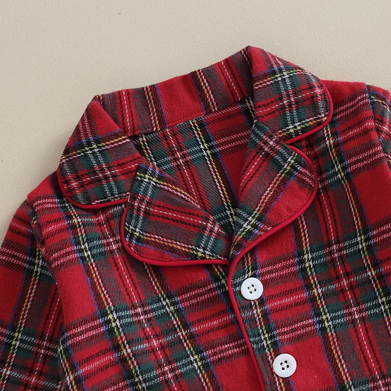 Christmas Pajamas Set Plaid Button Up